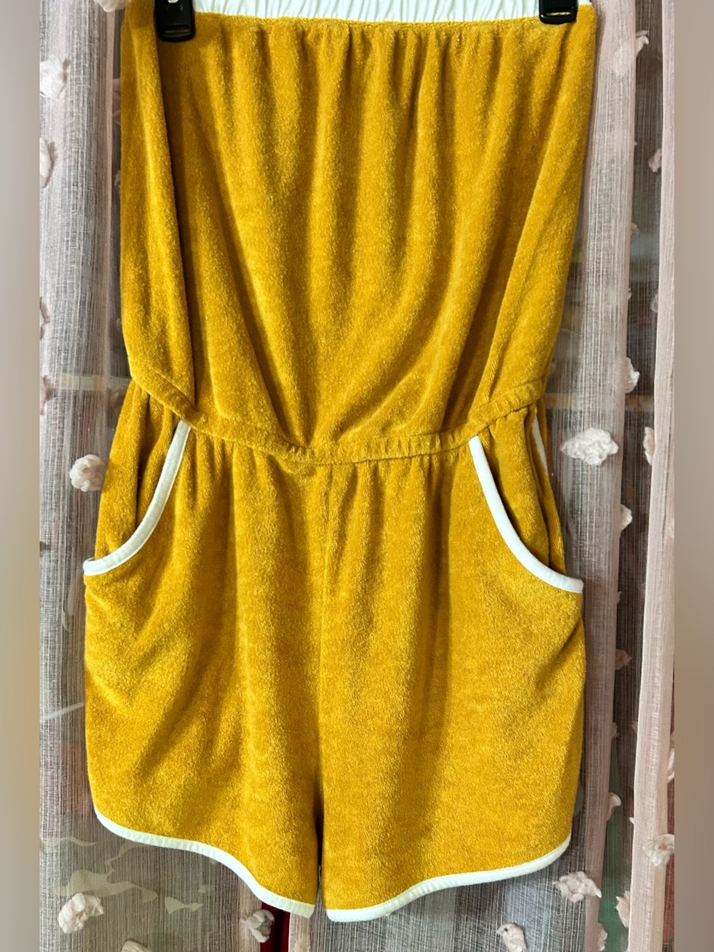 Womens Mustard Yellow Terry Romper with Contrast Trim